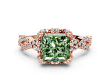 Rose gold Fancy Green Princess  Halo Twist Band Solitaire Ring with Six-Prong Setting_45