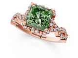Rose gold Fancy Green Princess  Halo Twist Band Solitaire Ring with Six-Prong Setting_46