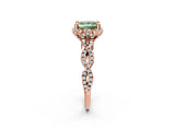 Rose gold Fancy Green Princess  Halo Twist Band Solitaire Ring with Six-Prong Setting_47