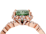 Rose gold Fancy Green Princess  Halo Twist Band Solitaire Ring with Six-Prong Setting_49