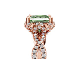Rose gold Fancy Green Princess  Halo Twist Band Solitaire Ring with Six-Prong Setting_50