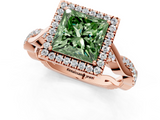Rose gold Fancy Green Princess  Halo Twist Band Solitaire Ring_1