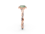 Rose gold Fancy Green Princess  Halo Twist Band Solitaire Ring_2