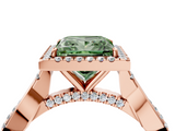 Rose gold Fancy Green Princess  Halo Twist Band Solitaire Ring_4