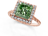 Rose gold Fancy Green Princess  Halo Twisted Band Four-Prong Diamond Ring_1