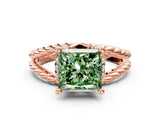 Rose gold Fancy Green Princess  Halo Twisted Band Four-Prong Ring_32