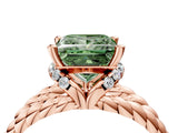 Rose gold Fancy Green Princess  Halo Twisted Band Four-Prong Ring_36
