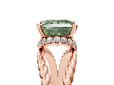 Rose gold Fancy Green Princess  Halo Twisted Band Four-Prong Ring_37