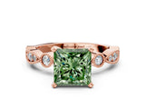 Rose gold Fancy Green Princess  Milgrain Bezel Diamond Engagement Ring with Solitaire Prong Setting_34