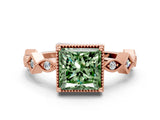 Rose gold Fancy Green Princess  Milgrain Marquise Diamond Twist Band Ring_62