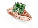 Rose gold Fancy Green Princess  Solitaire Beaded Band Six-Prong Setting_1