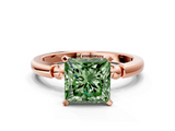Rose gold Fancy Green Princess  Solitaire Beaded Band with Four-Prong Setting