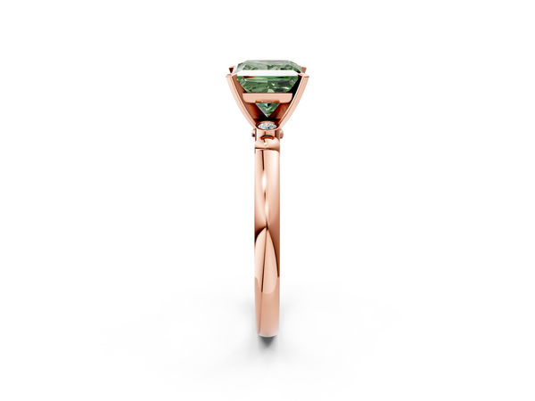 Rose gold Fancy Green Princess  Solitaire Beaded Band with Four-Prong Setting