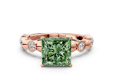 Rose gold Fancy Green Princess  Solitaire Bezel-Set Diamond Ring with Beaded Band and Four-Prong Setting_50