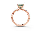 Rose gold Fancy Green Princess  Solitaire Bezel-Set Diamond Ring with Beaded Band and Four-Prong Setting_53