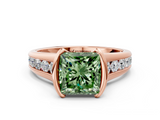 Rose gold Fancy Green Princess  Solitaire Bezel-Set Diamond Ring with Channel-Set Band