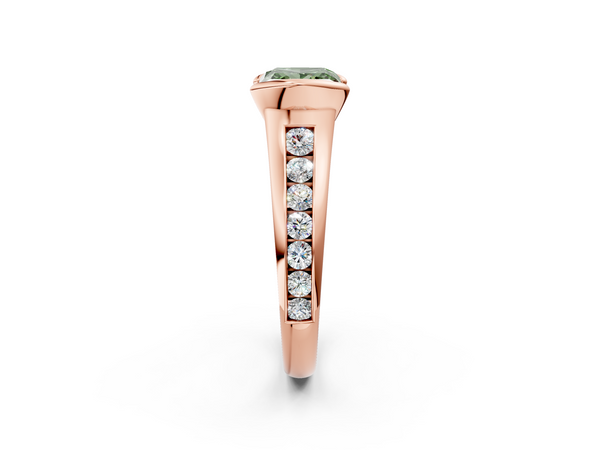 Rose Gold Princess Cut Half Bezel Engagement Ring Setting for Fancy Green Center