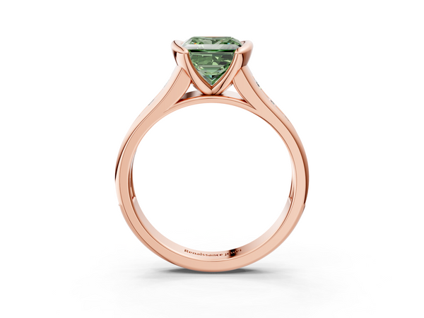 Rose Gold Princess Cut Half Bezel Engagement Ring Setting for Fancy Green Center