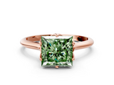 Rose gold Fancy Green Princess  Solitaire Cathedral Diamond Ring with Six-Prong Setting