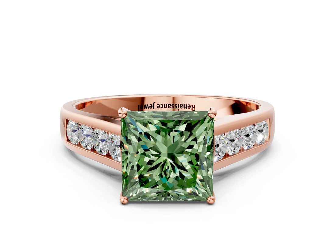 Rose gold Fancy Green Princess  Solitaire Channel-Set Diamond Engagement Ring with Four-Prong Setting_49
