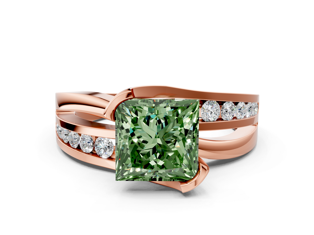 Rose gold Fancy Green Princess  Solitaire Channel-Set Split Shank Ring with Tension Prong Setting_3