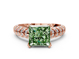 Rose gold Fancy Green Princess  Solitaire Chevron Pave Diamond Engagement Ring with Six-Prong Setting