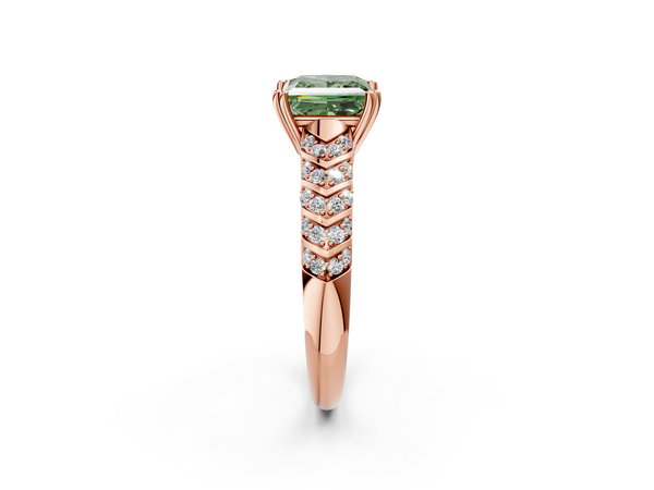 Rose Gold Princess Cut Chevron Pave Solitaire Engagement Ring Setting for Fancy Green Center