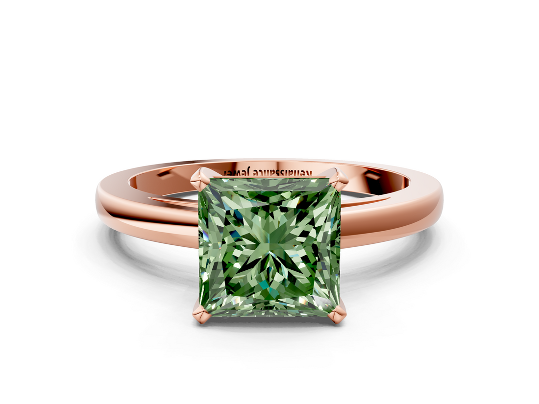 Rose gold Fancy Green Princess  Solitaire Diamond Engagement Ring with Four-Prong Setting on a Classic Band_3