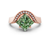Rose gold Fancy Green Princess  Solitaire Diamond Engagement Ring with Pave Band and Four-Prong Setting 2