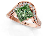 Rose gold Fancy Green Princess  Solitaire Diamond Engagement Ring with Pave Band and Four-Prong Setting 3