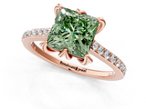 Rose gold Fancy Green Princess  Solitaire Diamond Engagement Ring with Pave Band and Six-Prong Setting_1