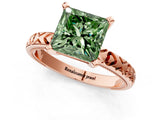 Rose gold Fancy Green Princess  Solitaire Diamond Engagement Ring with XO Engraved Band and Four-Prong Setting 2