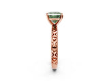 Rose gold Fancy Green Princess  Solitaire Diamond Engagement Ring with XO Engraved Band and Four-Prong Setting 3