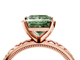 Rose gold Fancy Green Princess  Solitaire Diamond Engagement Ring with XO Engraved Band and Four-Prong Setting 5