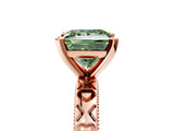 Rose gold Fancy Green Princess  Solitaire Diamond Engagement Ring with XO Engraved Band and Four-Prong Setting