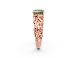 Rose gold Fancy Green Princess  Solitaire Diamond Leaf Vine Band with Prong Setting_2