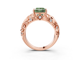 Rose gold Fancy Green Princess  Solitaire Diamond Leaf Vine Band with Prong Setting_3