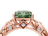 Rose gold Fancy Green Princess  Solitaire Diamond Leaf Vine Band with Prong Setting_4