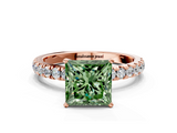 Rose gold Fancy Green Princess  Solitaire Diamond Pavé Band with Four-Prong Setting