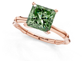 Rose gold Fancy Green Princess  Solitaire Diamond Ring with Bamboo Band and Four-Prong Setting_1