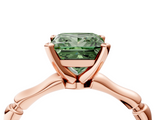 Rose gold Fancy Green Princess  Solitaire Diamond Ring with Bamboo Band and Four-Prong Setting_4