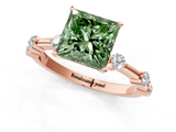 Rose gold Fancy Green Princess  Solitaire Diamond Ring with Bezel Set Side Stones and Prong Setting_1