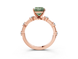 Rose gold Fancy Green Princess  Solitaire Diamond Ring with Bezel Set Side Stones and Prong Setting_3