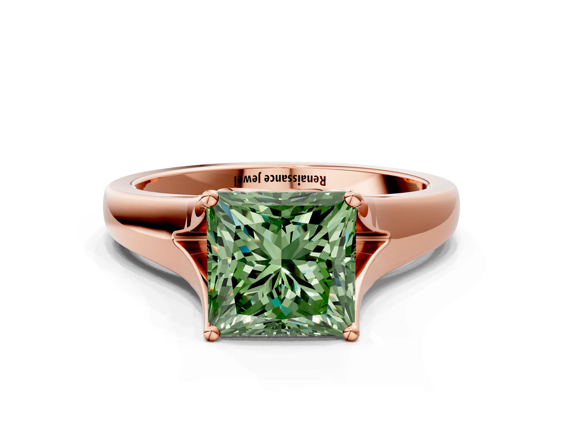 Rose gold Fancy Green Princess  Solitaire Diamond Ring with Cathedral Band and Four-Prong Setting_29