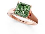 Rose gold Fancy Green Princess  Solitaire Diamond Ring with Cathedral Band and Four-Prong Setting_30