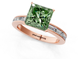 Rose gold Fancy Green Princess  Solitaire Diamond Ring with Channel-Set Baguette Band and Four-Prong Setting_1