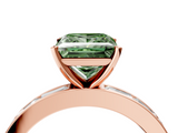 Rose gold Fancy Green Princess  Solitaire Diamond Ring with Channel-Set Baguette Band and Four-Prong Setting_4