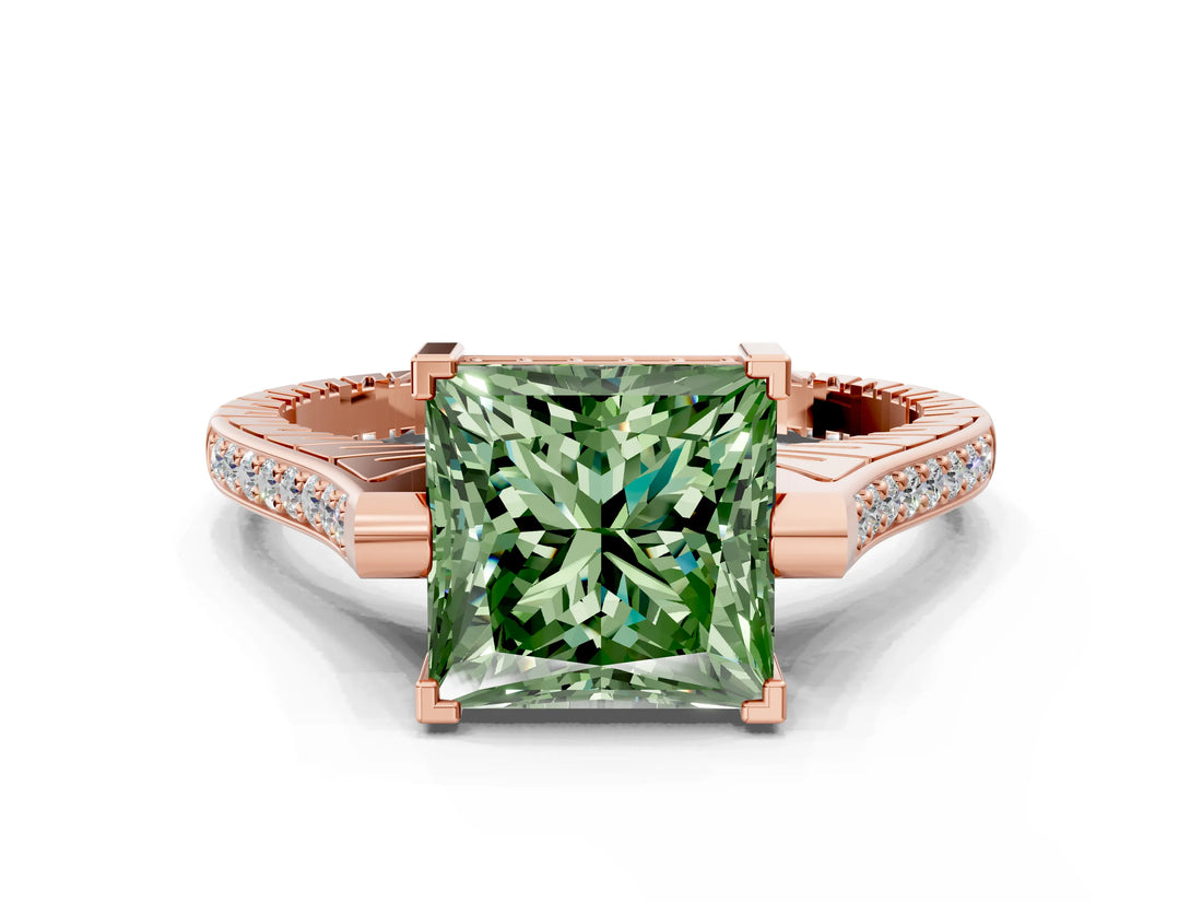Rose gold Fancy Green Princess  Solitaire Diamond Ring with Channel Set Band and Bezel Prong Setting_52