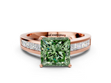 Rose gold Fancy Green Princess  Solitaire Diamond Ring with Channel-Set Band and Four-Prong Setting_3