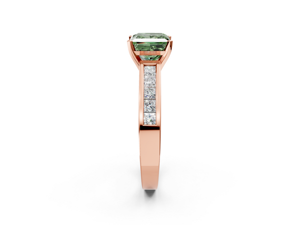 Rose Gold Princess Cut Channel Set Solitaire Engagement Ring Setting for Fancy Green Center